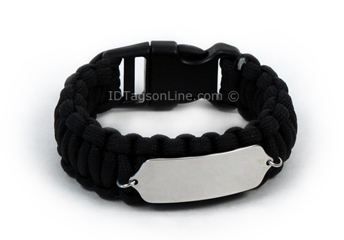 Black Paracord Sport and Travel ID Bracelet. - Click Image to Close